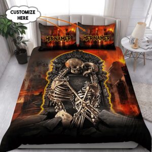 Custom Name Couple Bedding Set Kissing Skull