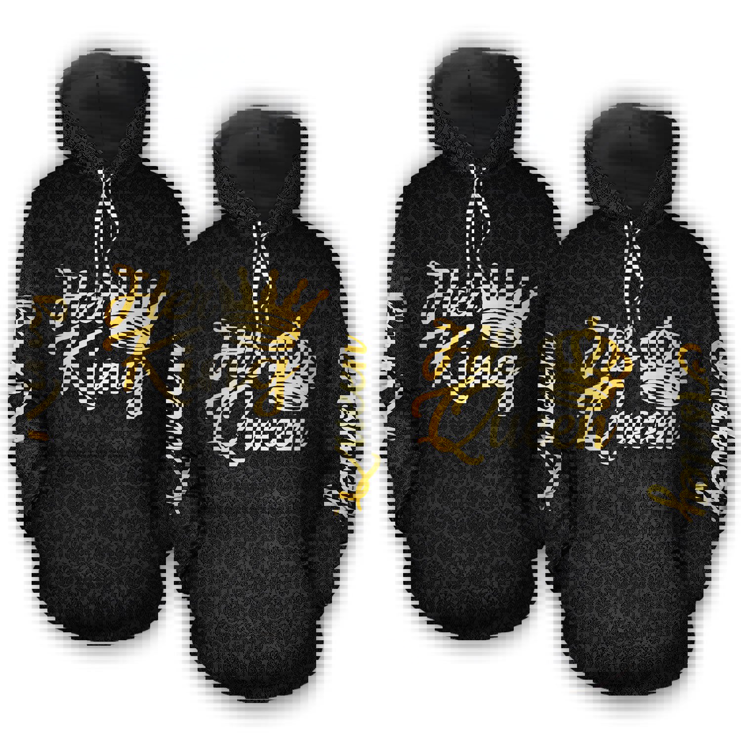Custom Name Couple Matching 3D Hoodie Her King His Queen