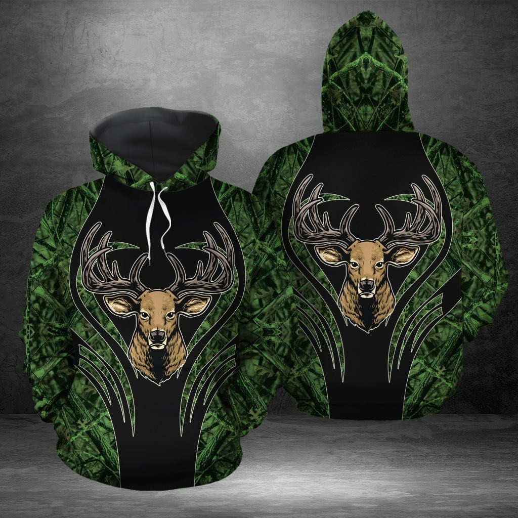 Deer Hunting 3D All Over Hoodie Green