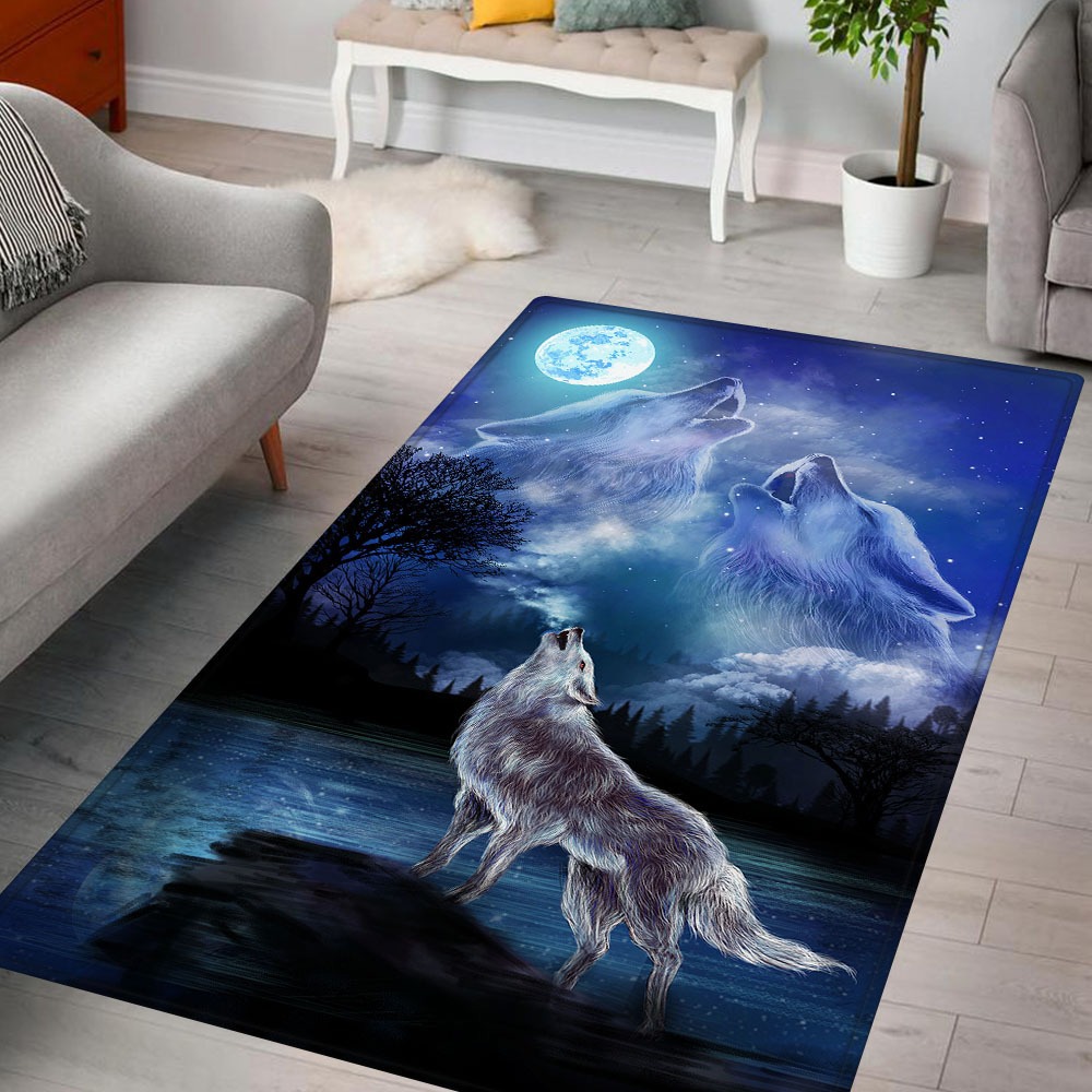 Full Moon Night Wolf Couple Rug
