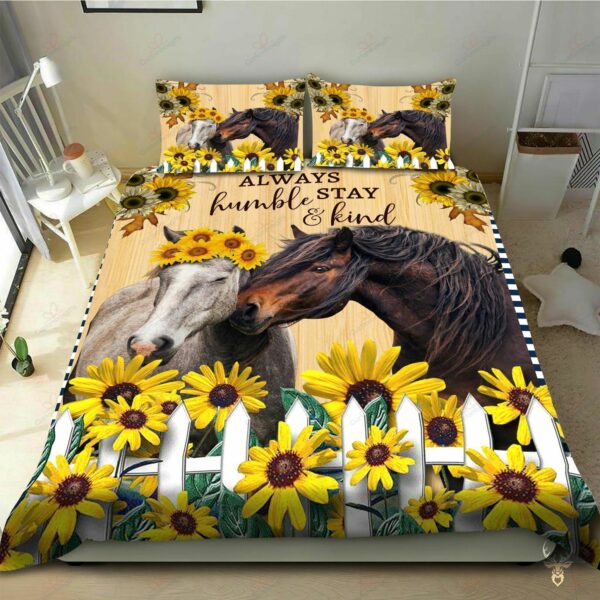 Horse Couple Bedding Set Always Humble And Stay Kind Sunflower