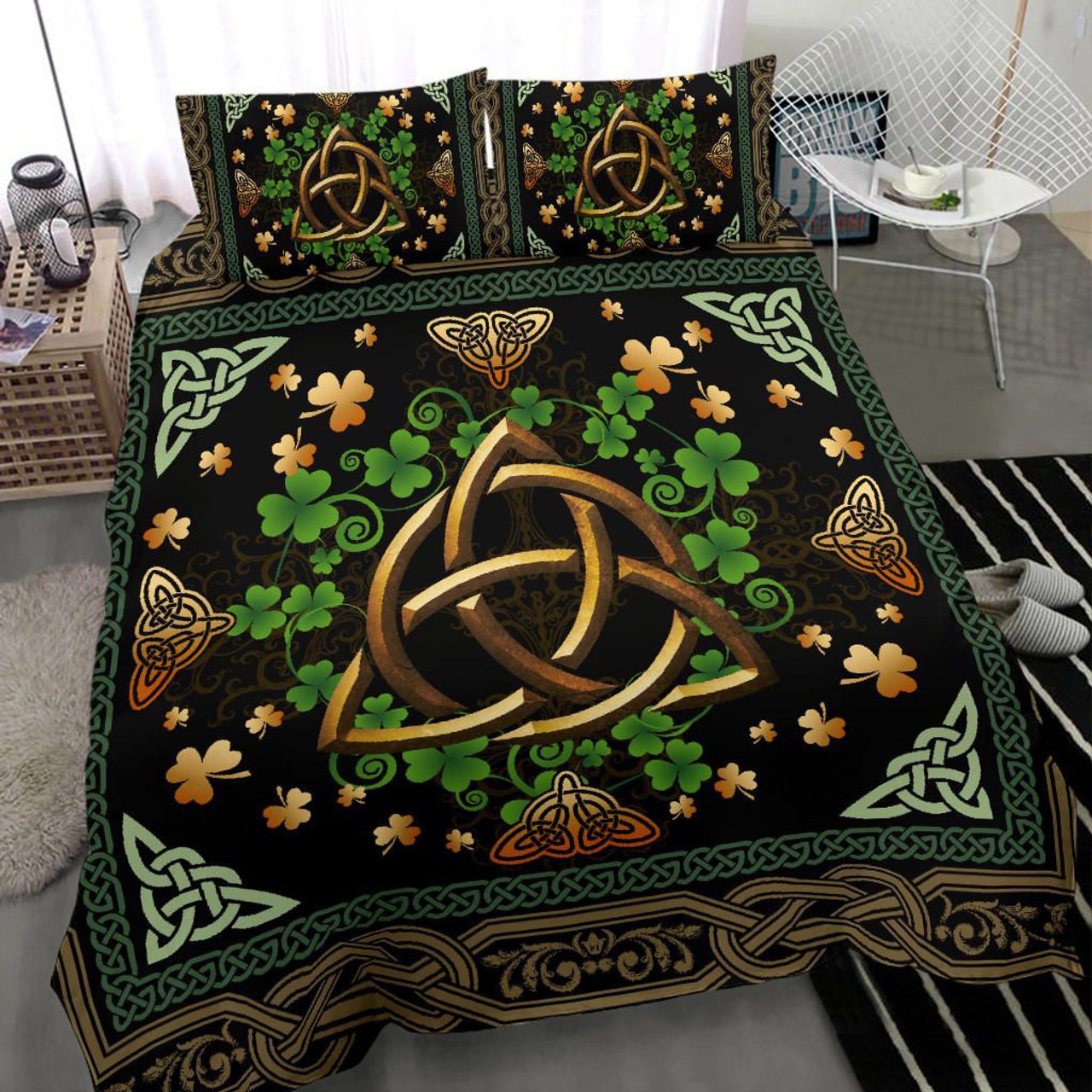 Ireland Celtic Bedding Set Irish Shamrock With Celtic Triquetra