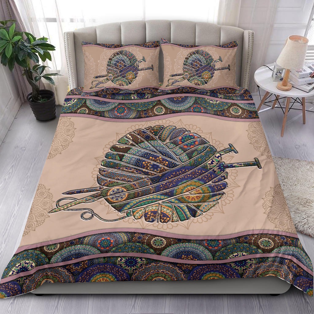 Knitting Bedding Set Knitting Wool Lover Tailors Mandala Vintage