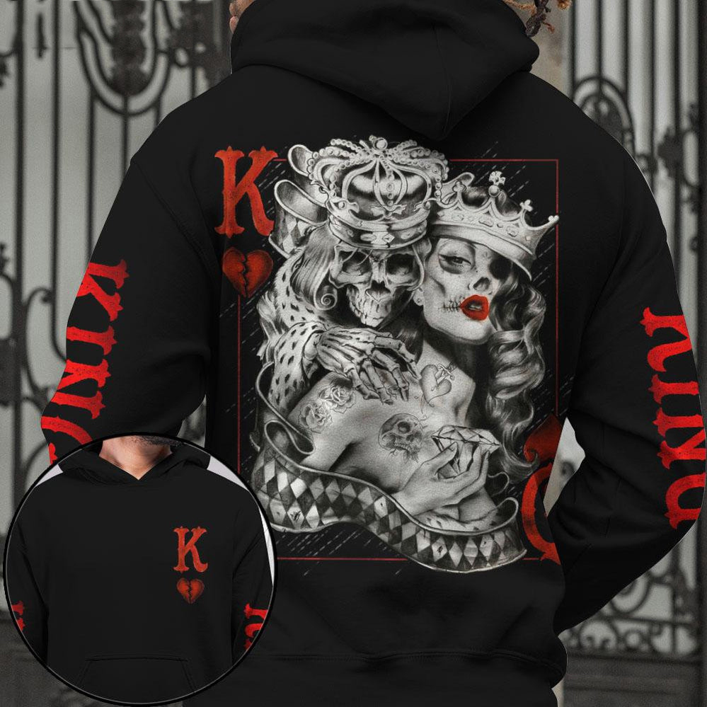 Skull King Queen Couple All Over Print Hoodie