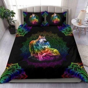 Wolf Couple Colorful Mandala Bedding Set